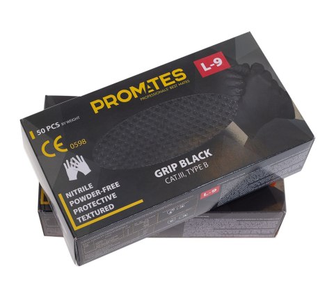 RĘKAWICE NITRYLOWE WZMAC. PROMATES GRIP BLACK XXL OP. 50SZT