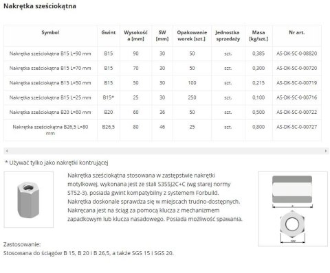 NAKRĘTKA SZEŚCIOKĄTNA SPAWALNA B15 L=70MM