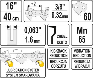 ŁAŃCUCH TNĄCY DO PILARKI 16'' 3/8' 1,6MM 60Z