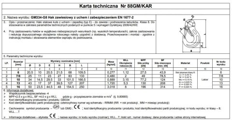 HAK ZAWIESIOWY Z UCHEM I ZABEZPIECZENIEM G8 7/8MM WLL 2T