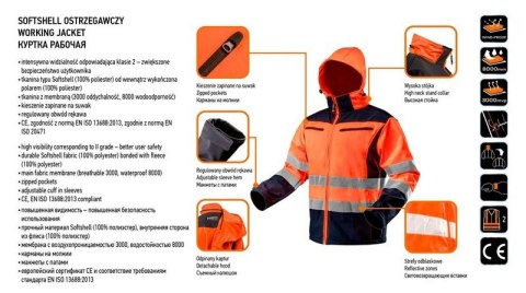 KURTKA SOFTSHELL Z KAPTUREM POMARAŃCZOWA, ROZMIAR XXXL