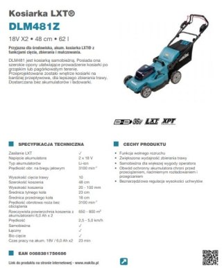KOSIARKA DO TRAWY AKUMULATOROWA LXT 48CM 2*18V 0*AH