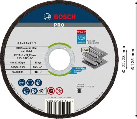 TARCZA PŁASKA 125*1.0*22 DO METALU 100 SZT. W POJEMNIKU