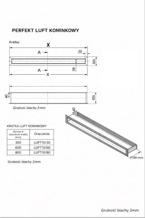 KRATKA KOMINKOWA LUFT 100*800MM