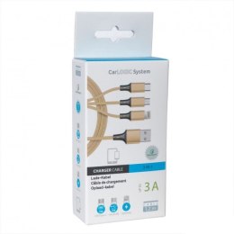 UNIWERSALNY KABEL USB A - IPHONE/USB C/ MICRO USB, 1.2M GOLD