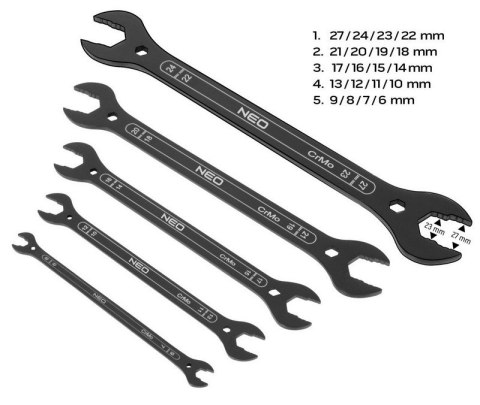 ZESTAW KLUCZY PŁASKICH SUPERCIENKICH 4W1, 6-27MM 5 SZT.