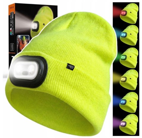 CZAPKA Z LATARKĄ LED RGB, NEONOWA WARM