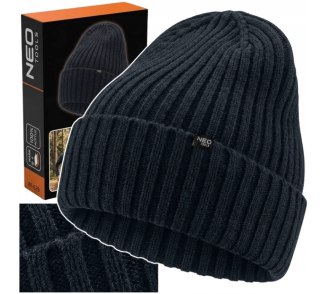 CZAPKA ZIMOWA PRĄŻKOWANA, CZARNA WARM