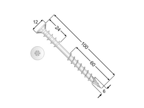 WKRĘT DYSTANSOWY Z ŁBEM STOŻKOWYM WDS 06100MM TORX OP100 SZT